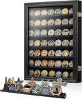 7 Rows Military Challenge Coin Holder Wall Display Case with HD Tempered Glass – Holds 100 Coins, Medal Display Cabinet Rack Shadow Box with Removable 2-Groove Shelves for Casino Poker Chips, Black