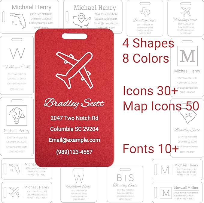 Personalized Luggage Tags for Suitcases Custom Metal Name Tags for Backpacks Bags Travel - Small (Orange)
