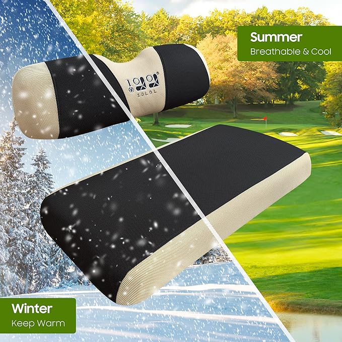 10L0L Golf Cart Seat Covers Kit - Universal Fit for EZGO TXT/RXV Front Seats | Breathable Mesh Fabric | Easy Installation | Black & Beige (No Staples Required)