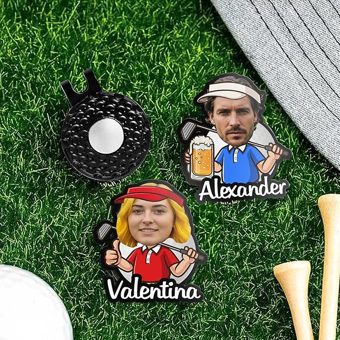 Personalized Golf Ball Marker Cartoon Funny Custom Head Photo Magnetic Golf Ball Markers Hat Clip Golf Accessories Birthday for Women Men Golfers