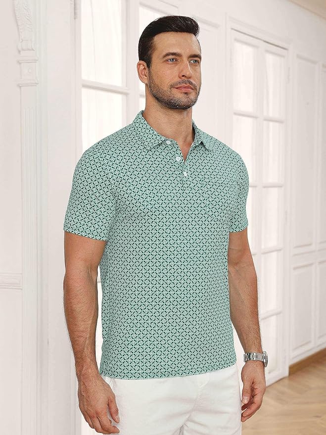 Lexiart Mens Golf Shirt Short Sleeve Dry Fit Print Moisture Wicking Performance Patterns Collared Polo Shirt with Pocket