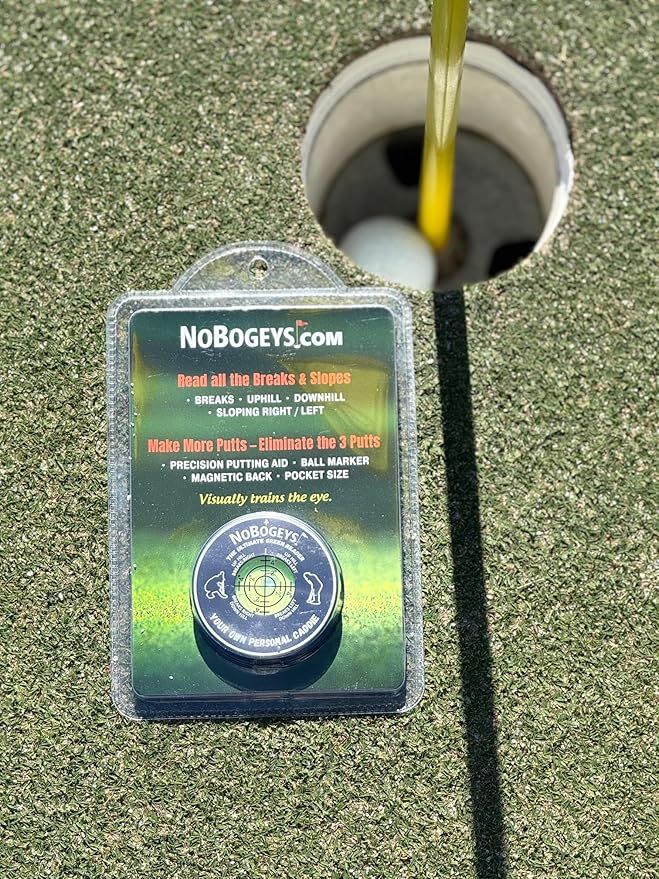NoBogeys Precision Aluminum Green Reader - with Magnetic Back - Pocket Size, Accurate Putting Aid for Golf - Heavy Duty Metal Ball Marker