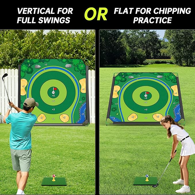 Golf Chipping Game Set, 71 X 71 in Large Golf Practice Mat with 2 Adjustable Clubs, Hitting Mat, 24 Sticky Balls, 2 Golf Tees, Scoreboard & Carry Bag, Indoor Outdoor Training Game for Adults