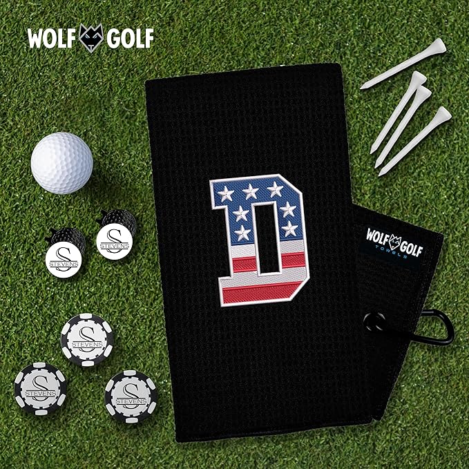 Wolf Golf Towels USA Monogrammed Personalized Golf Towel | Custom Golf Towels for Golf Bags for Men or Women