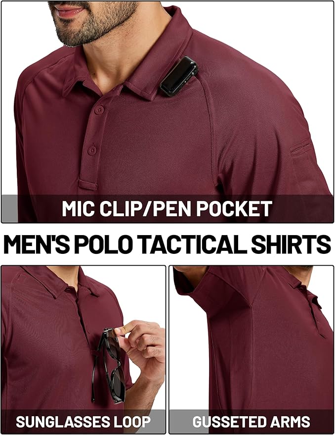 TACVASEN Men's Polo Shirts Short Sleeve Golf Polos Dry Fit UPF 50+ Performance Tactical Collared Hiking Shirt