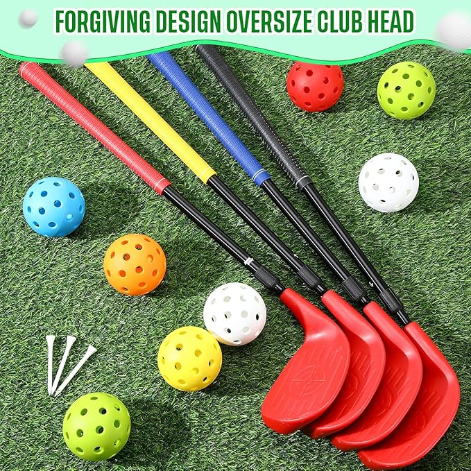 Realspring 4 Pack Backyard Golf Club Set Adjustable Golf Club for Backyard Game Plastic Chipping Clubs Hit Plastic Balls Outdoor Indoor Training Practice Gift(Right Hand)