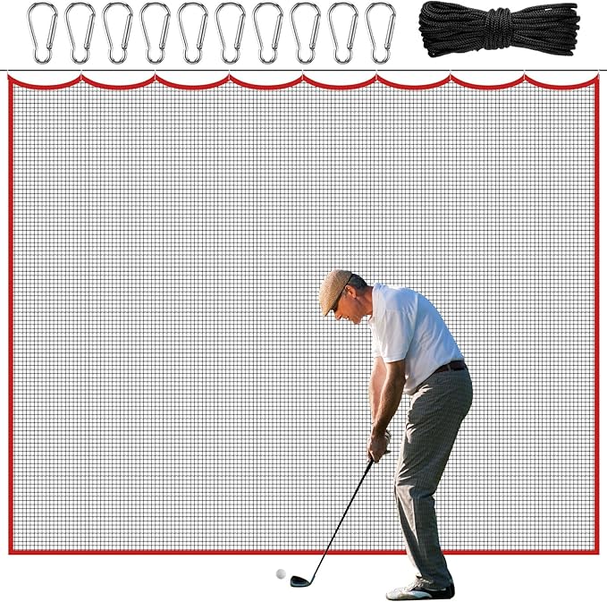 Golf Hitting Net Set 10ft Golf Practice Netting with Carabiners and Tie Rope Nylon Sports Heavy Duty Net for Hockey Backstop, Garage Backyard, Volleyball, Baseball, Lacrosse
