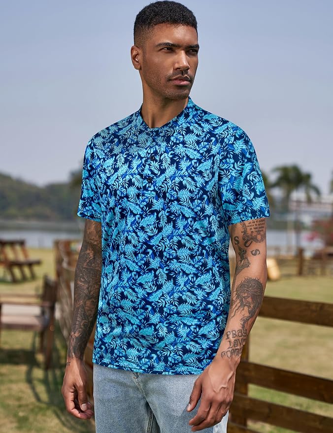 TAPULCO Mens Collarless Golf Shirts Short Sleeve Dry Fit Stretch Casual Breathable Lightweight Tshirts