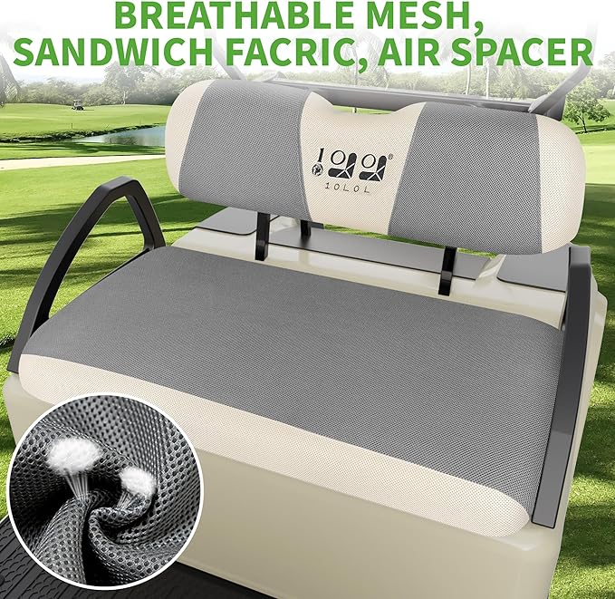 10L0L Golf Cart Seat Covers Kit - Universal Fit for EZGO TXT/RXV Front Seats | Breathable Mesh Fabric | Easy Installation | Gray & Beige (No Staples Required)