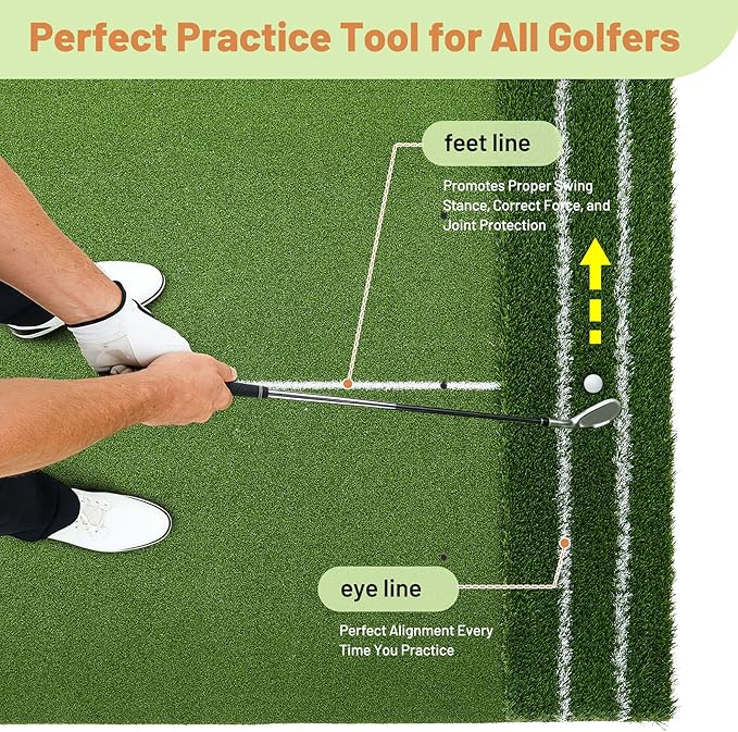 Dual Turf Golf Mat 5 * 4FT,Golf Hitting Mats Practice Outdoor/Indoor for Training Chipping Driving Swing,High-Density Artificial Turf Matt with Alignment Line for Men Dad Golfer