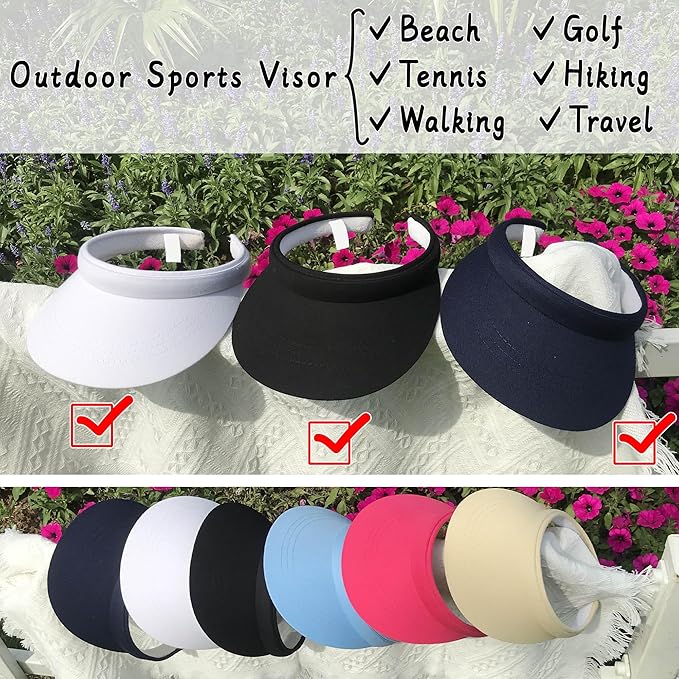3 Pack Sports Sun Visor Hat Women Men Adjustable Clip On Visors Outdoor Golf Beach Cap