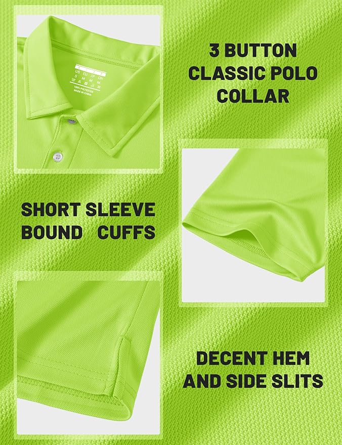 MAGCOMSEN Men's Polo Shirts 3 Buttons Casual Work T Shirts Quick Dry Short Sleeve Golf Shirt Pique Jersey Outdoor Performance