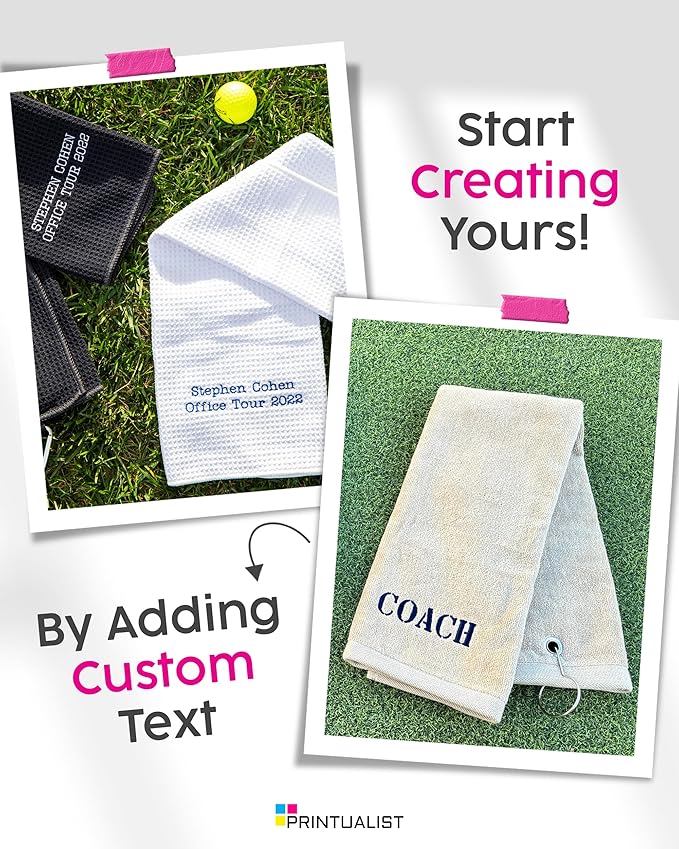 Custom Golf Towel for Golf Bags, Balls - Add Your Embroidered Name - Personalized Trifold Golf Bag Towels with Clip, for Men and Women