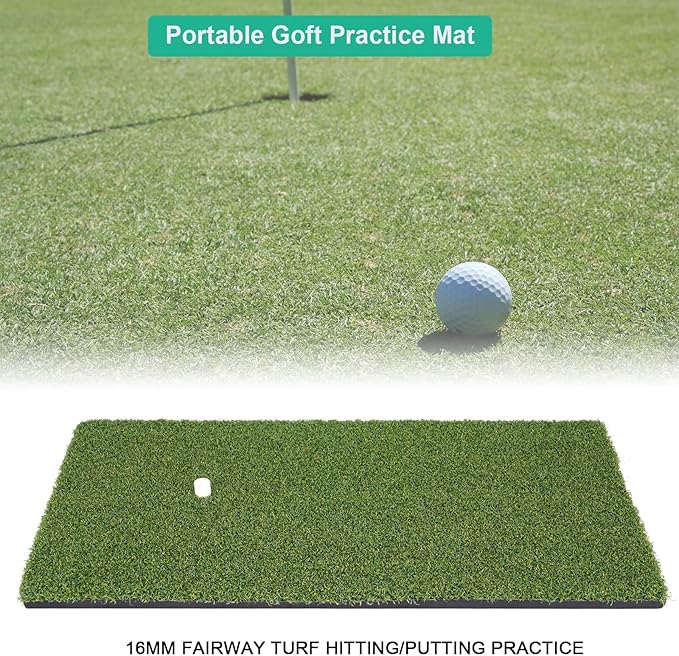 Golf Hitting Mat 24"x16" | 24"x24" Tri-Turf Golf Practice Mat Outdoor Indoor Portable Training Matt Traint Aid Batting Turf Matt for Chipping, Driving and Full Swing Practice