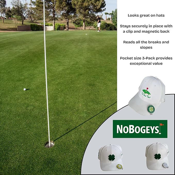 NoBogeys Magnetic Golf Hat Clip with Ball Marker - 3 Pack Durable Green Reader with Clip - Strong Magnet for Hats, Visors & Bags – Precision Putting Aid for Improved Accuracy