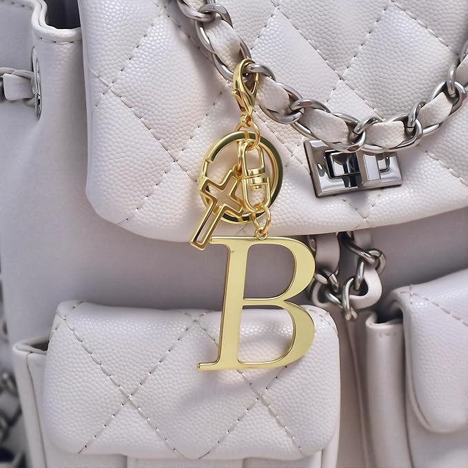 Gold Initial Keychain for Women A-Z Letter Cross Keychains Alphabet Key Chain bag Accessories Gift for Christian