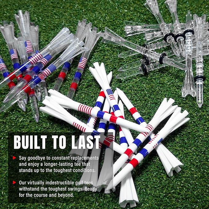 Premium Golf Tees - 5-Prong & 4-Prong Anti-Slip, Enhanced Stability, Unbreakable Golf T 3-1/4" for 360cc Drivers, Ideal Gift for Golfer