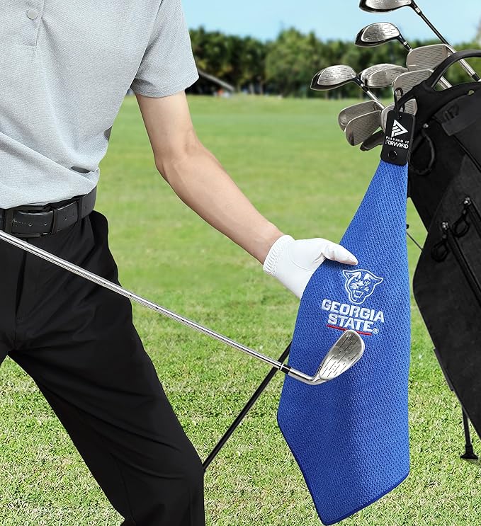 Magnetic Golf Towel Georgia State University - Waffle Weave Microfiber Towel with Ultra Strong Magnet & Clip for Secure Hold on Golf Bags & Cart - Ideal for Clubs & Accessories by Playing It Forward