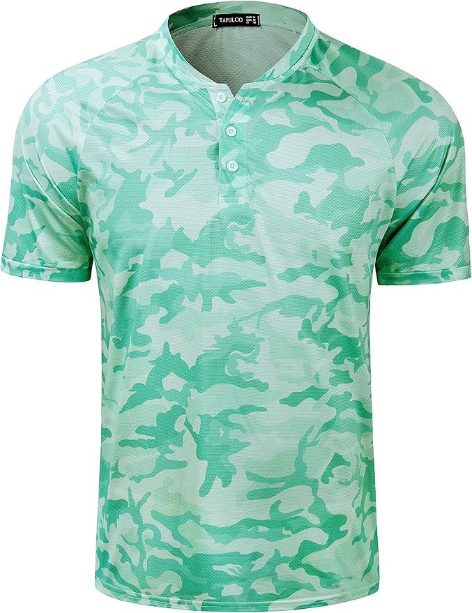 TAPULCO Mens Collarless Golf Shirts Short Sleeve Dry Fit Stretch Casual Breathable Lightweight Tshirts