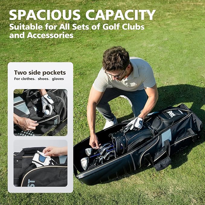 Golf Travel Bags for Airlines with Wheels, Hard Case Top and 1680D Heavy Duty Oxford Protect Golf Clubs, Lightweight and Easy to Maneuver