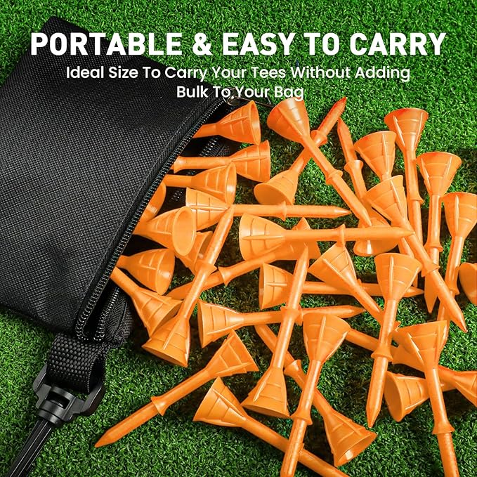 Golf Tees Plastic 3 1/4 inch Unbreakable 30 Pack with Pouch Bag, Durable Stable Available 83 mm Long Tee for Golfer Practice