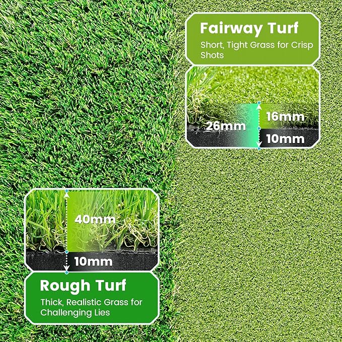 Dual Turf Golf Hitting Mat with Ball Tray, 5x4 & 6x4 ft, 26mm/31mm Thick, Alignment Aid, Golf Practice Mat Indoor & Outdoor, Driving & Chipping Pad Simulator Mat