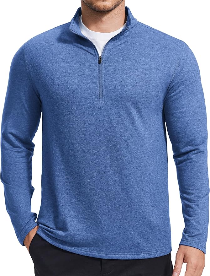 PINSPARK Men's Quarter Zip Up Pullover Mock Neck Sweatshirts Long Sleeve Golf shirts Performance Athletic Casual Workout
