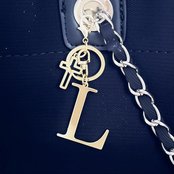 Gold Initial Keychain for Women A-Z Letter Cross Keychains Alphabet Key Chain bag Accessories Gift for Christian