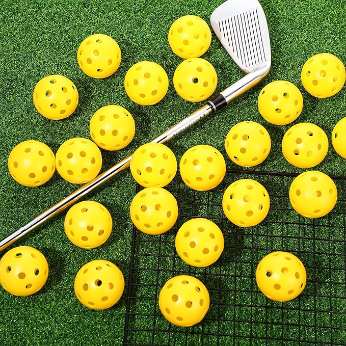 24 Pack Practice Golf Balls 42 mm Limited Flight Plastic Golf Training Airflow Hollow Ball for Driving Range Swing Practice Backyard Indoor Outdoor Home