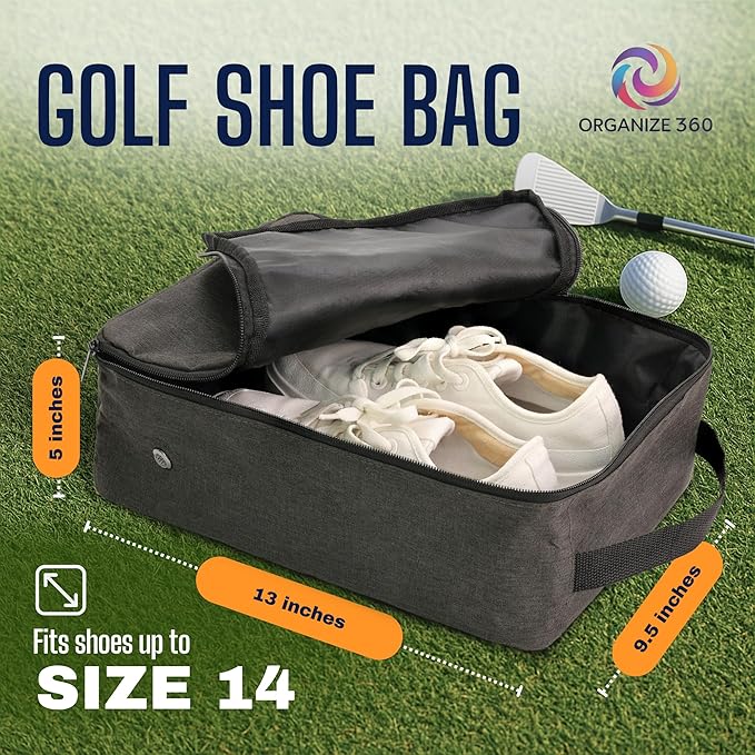 Organize Golf Shoe Bag for Travel – Waterproof Golf Shoes Bag with Ventilation & Pockets | Golf Shoe Bags for Men & Women | Athletic Shoe Carrier for Cleats, Spikes, Sports & Travel