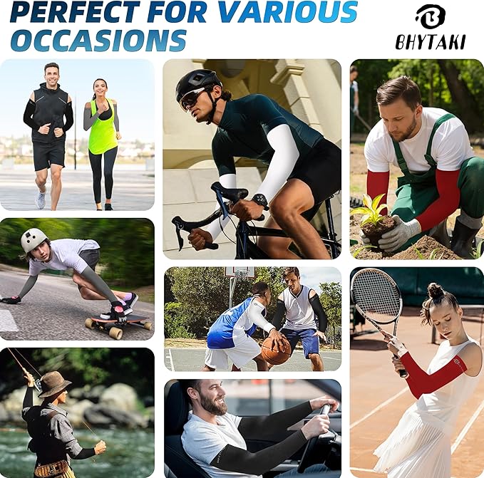 BHYTAKI UV Sun Protection Arm Sleeves, UPF 50 Sports Cooling Arm Compression Sleeves for Men Women Teenager