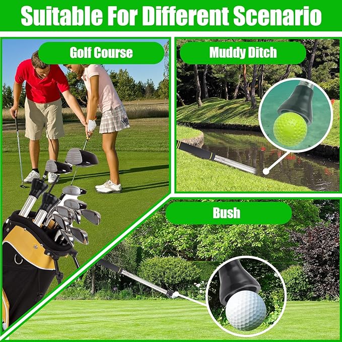 Golf Ball Picker Upper,30 to 44In Golf Ball Retriever with Suction Cup Heavy Duty Stainless Steel Tube Scramble Stick with Sponge Long Handle Lightweight Easy to Carry Golf Ball Grabber