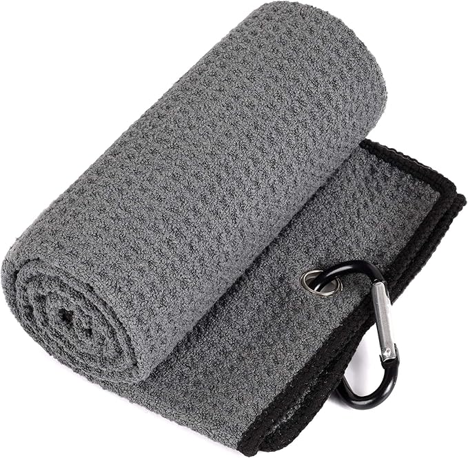 Mile High Life Microfiber Waffle Pattern Golf Towel | Club Groove Cleaner Brush | Foldable Divot Tool with Magnetic Ball Marker (Dark Gray Towel/Brush/Fish Divot)