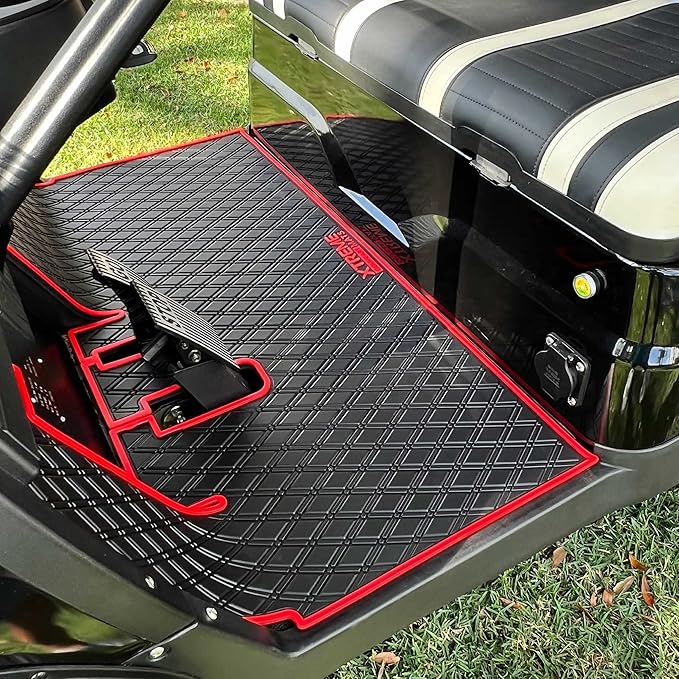 Xtreme Mats ICON Compatible, Full Coverage Golf Cart Floor Liner - Compatible with ICON Golf Carts (i20, i40) and Advanced EV (Gen1) - Red Trim