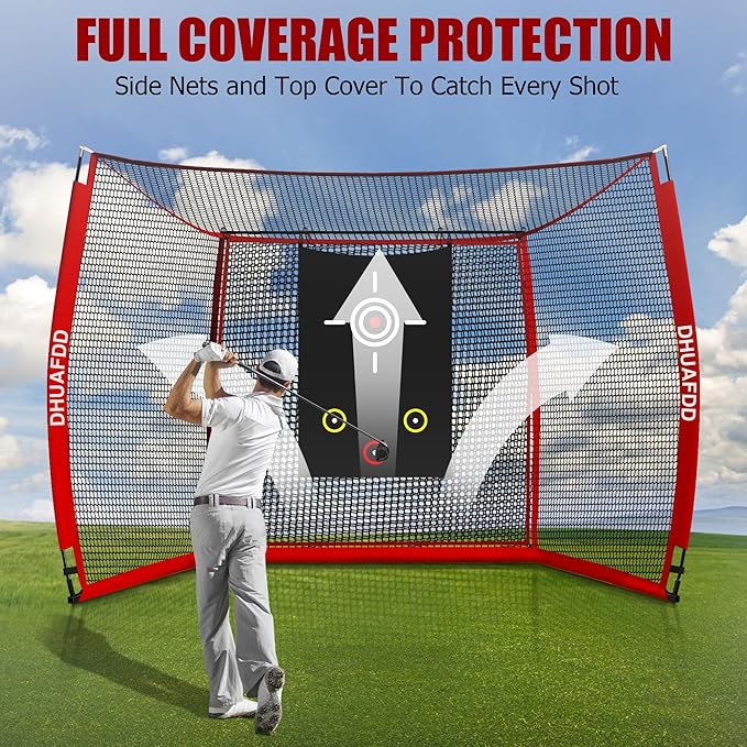 Golf Net with HD Simulator Screen 10 X 8 ft Golf Hitting Net Cage with Impact Screen & Target Cloth for Home Backyard Garage Swing Training Indoor Outdoor Use by DHUAFDD