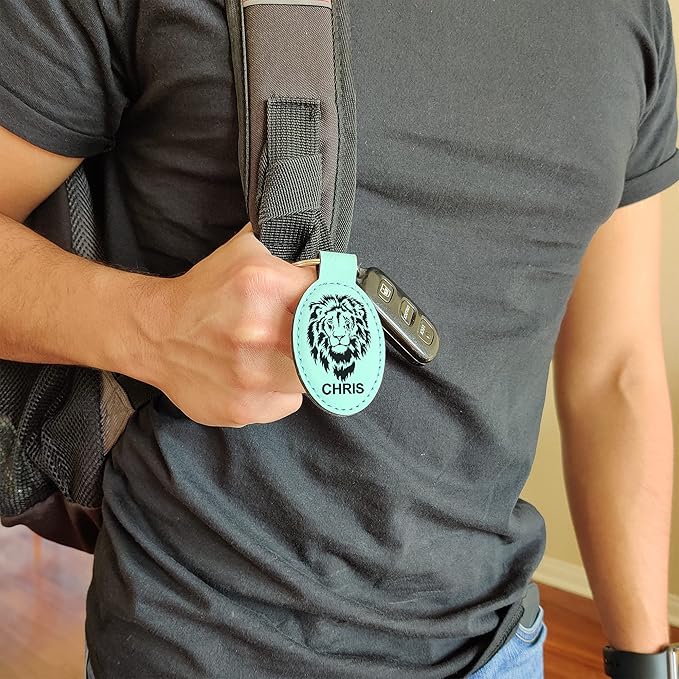 LaserGram Oval Keychain, Palm Trees, Personalized Engraving Included (Teal)