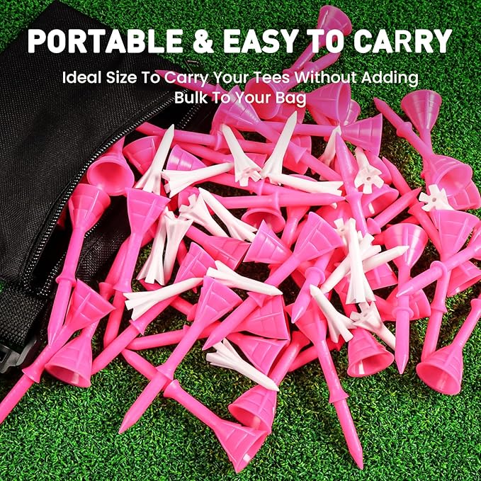 FINGER TEN Golf Tees Plastic Unbreakable 30 Tees 3 1/4 Inch and 20 More Short Tees 1 1/2 Inch with Black Golf Tee Bag, Easy to Find Value Gift Set