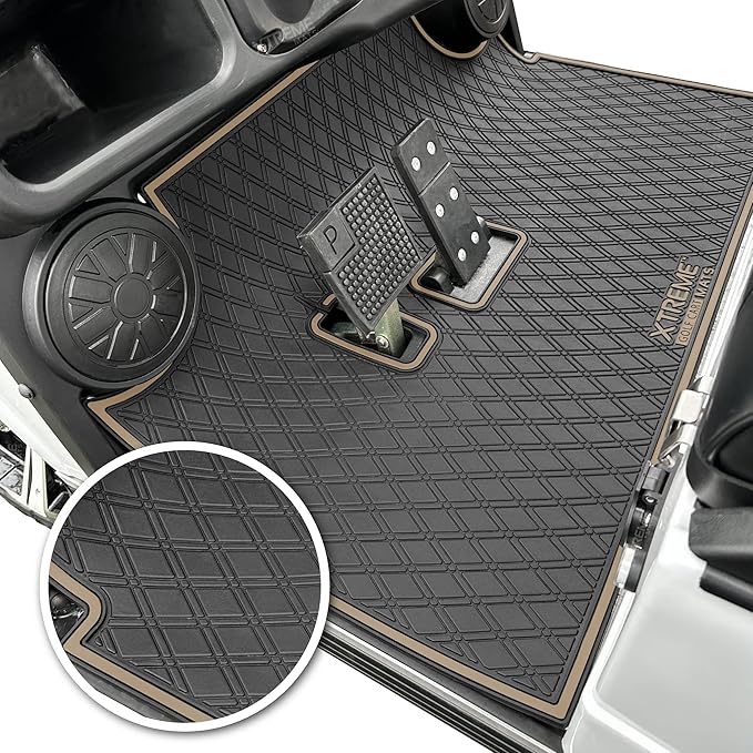 Xtreme Mats Evolution Golf Cart Floor Mat, Full Coverage Golf Cart Liner Protects OEM Flooring - Only Fits Evolution Classic Plus/Classic Pro/Forester/Turfman Carts (2022 and Prior) - Beige Trim