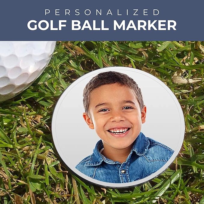 Personalized Golf Ball Marker - Custom Photo & Engraving Golf Ball Marker for Men & Women, Customizable Golf Ball Marker with Photo, Golf Gifts, 3/4 in x 3/4 in, Stainless Steel or Yellow Gold Plated