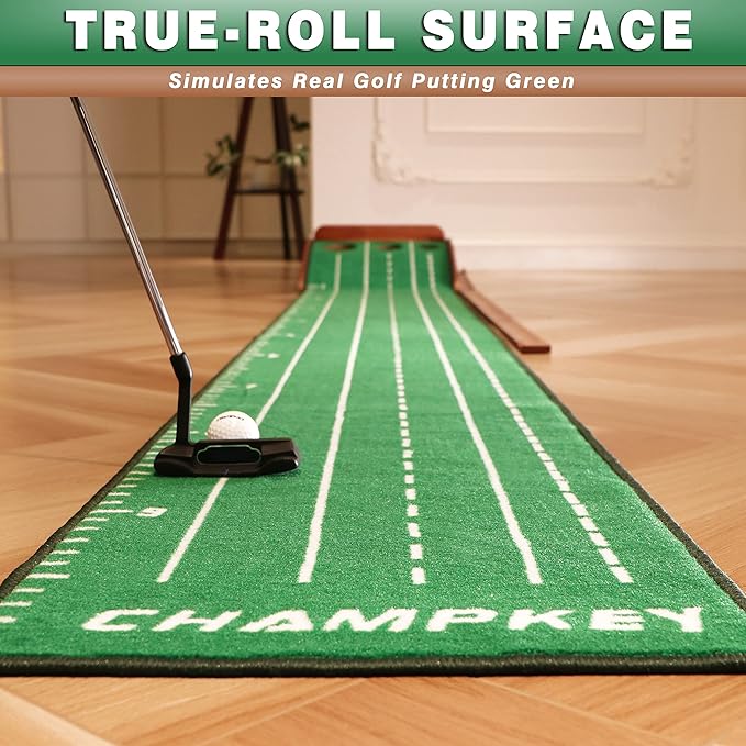 CHAMPKEY Premium Golf Putting Green Indoor with 3 Golf Putting Gates - Improves Putting Accuracy and Skill Levels Golf Putting Mat - Ideal for Indoor and Outdoor Training