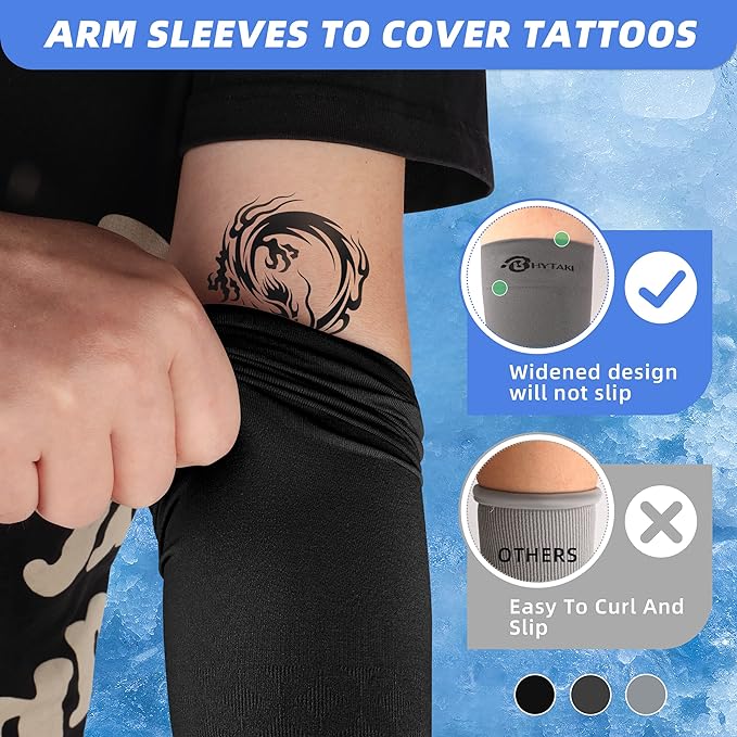BHYTAKI UV Sun Protection Arm Sleeves, UPF 50 Sports Cooling Arm Compression Sleeves for Men Women Teenager