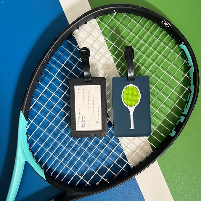 Tennis Bag Tag – Tennis Racquet Shape, Flexible & Waterproof Silicone Luggage Tag, Secure Strap for Bag Identification, Great Tennis Gift for Players & Enthusiasts