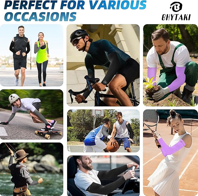 BHYTAKI UV Sun Protection Arm Sleeves, UPF 50 Sports Cooling Arm Compression Sleeves for Men Women Teenager