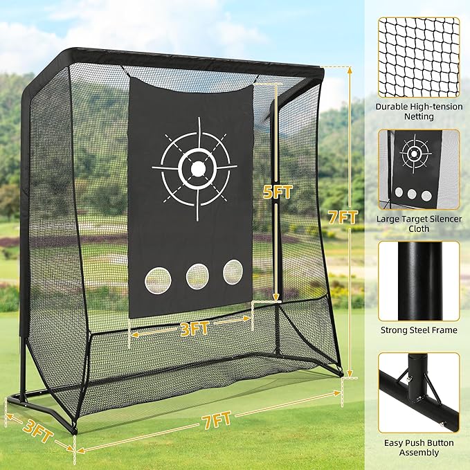 Golf Hitting Net, 10x7ft & 7x7ft Golf Practice Nets for Backyard Driving Chipping, Portable Heavy Duty Golf Impact Nets with Steel Frame, Indoor and Outdoor