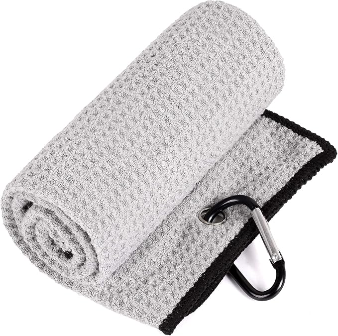 Mile High Life Microfiber Waffle Pattern Golf Towel | Club Groove Cleaner Brush | Foldable Divot Tool with Magnetic Ball Marker (Gray Towel/Brush/Bone Divot)