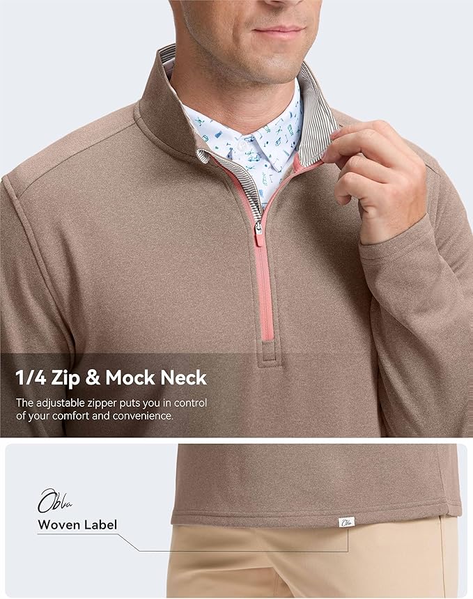 Obla Golf Quarter Zip Pullover Men Fleece Mock Neck Sweatshirt Winter Warm 1/4 Zip Long Sleeve Golf Shirt
