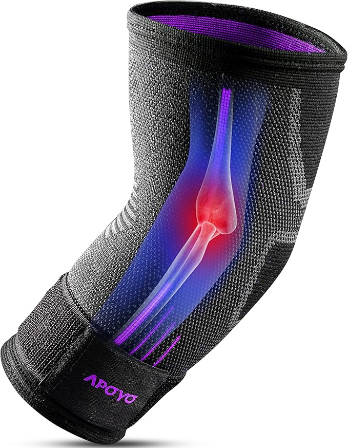 APOYO Elbow Brace for Tendonitis and Tennis Elbow, Elbow Compression Sleeve, Elbow Brace for Women and Men w/ Adjustable Strap for Tennis Elbow Relief, Weightlifting, Arthritis, Workouts, Reduce Joint Pain During Fitness Activity (Purple, Small)
