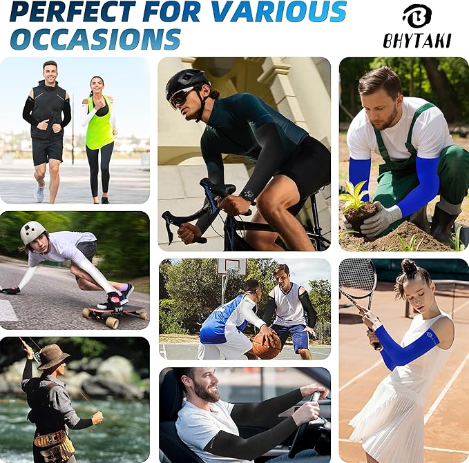 BHYTAKI UV Sun Protection Arm Sleeves, UPF 50 Sports Cooling Arm Compression Sleeves for Men Women Teenager