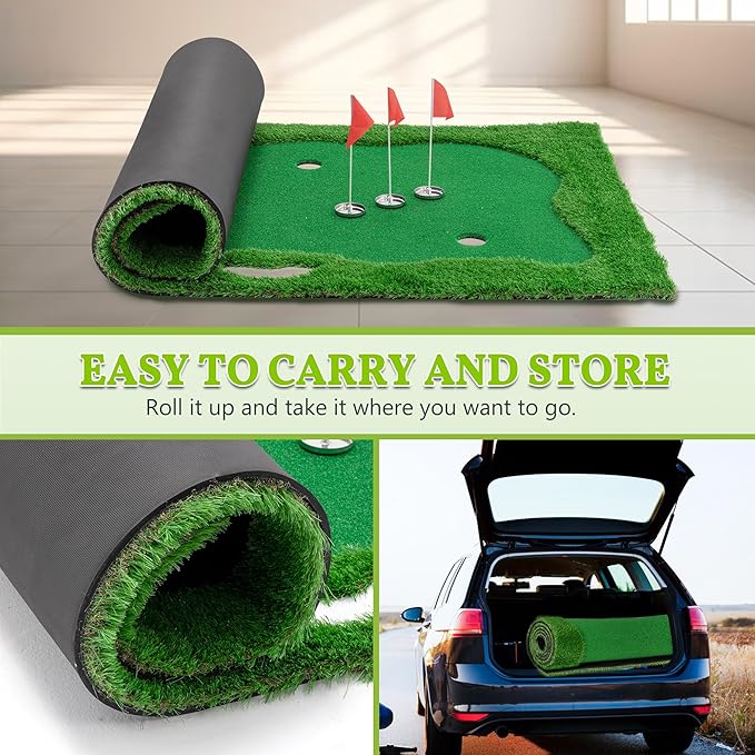 Golf Putting Green Mat Professional Practice Mat with Putter,Movable Golf Cup, Slope Pad Professional Practice Mat for Outdoor/Indoor Training