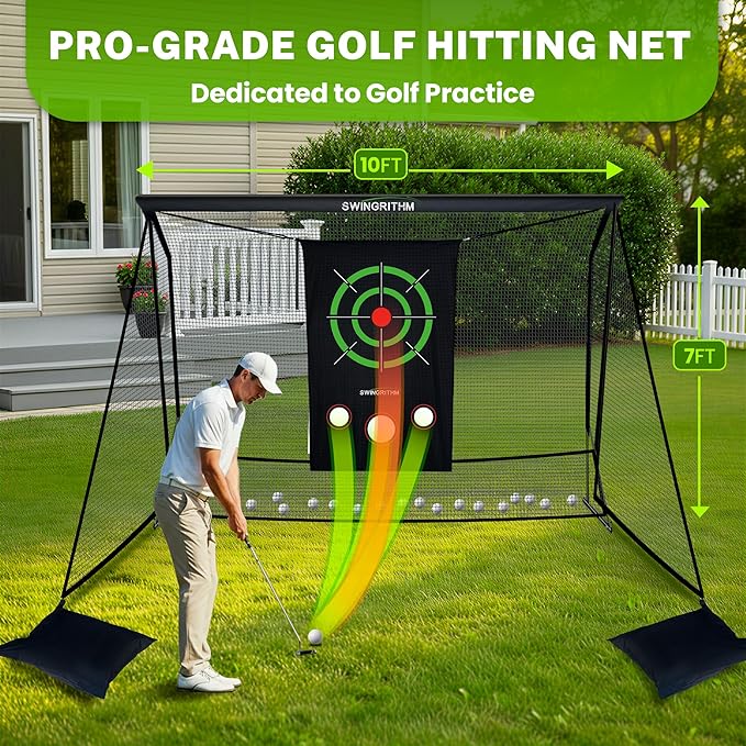 Golf Practice Hitting Net for Driving Real Balls - 10x7ft Heavy Duty Golf Nets for Backyard with Hitting Target Indoor & Outdoor Driving Range Practice, Portable with Carry Bag